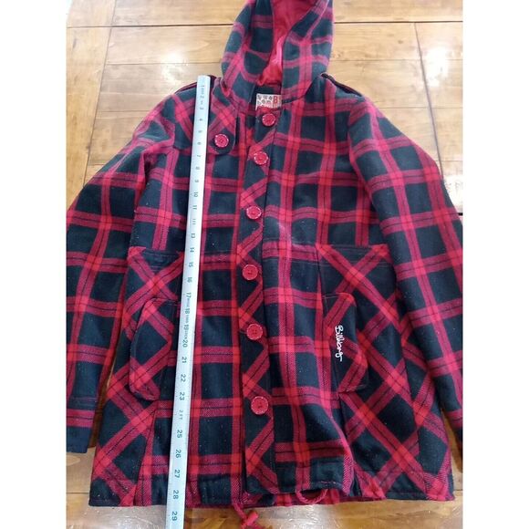 Billabong Coat Women's Medium Red Black Plaid Wool Blend Hooded Jacket Snow Ski - Picture 6 of 8